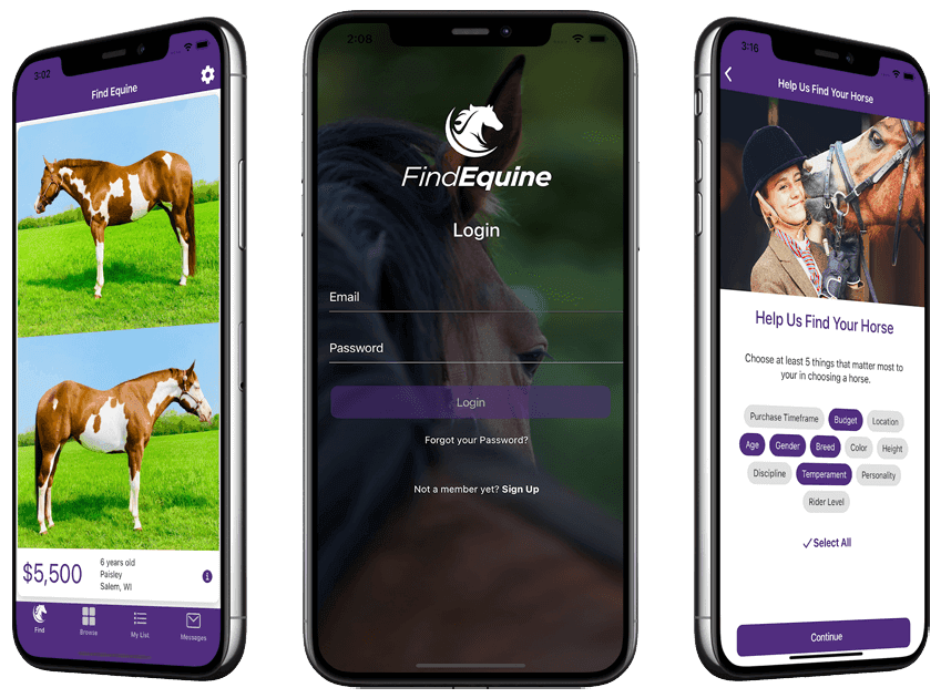 Find Equine app device screen mockup