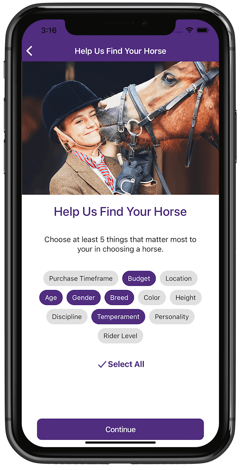 Find Equine app on phone