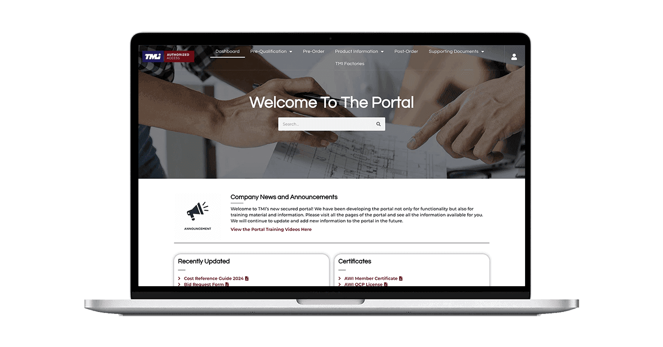 TMI Systems dealer portal on devices