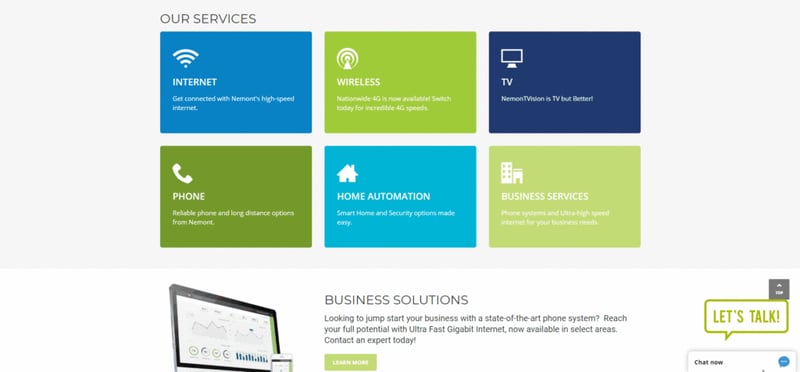 an animated gif of the service choices on Nemont's website