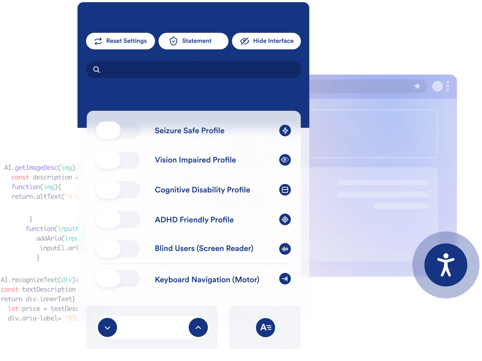 Accessibility widget concept for ADA-compliant websites